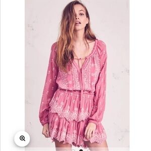 LoveShackFancy | Women's Tea Rose Embroidered Ruffled Popover Mini Dress Size XS